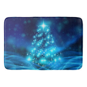 Tapete De Banheiro Árvore Legal de Natal Azul com Luzes Espumantes