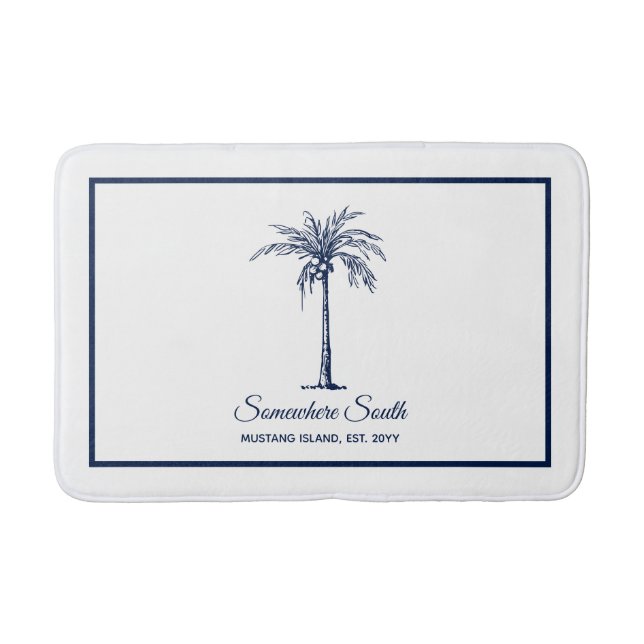 Tapete De Banheiro Árvore Palm Azul Elegante Personalizada (Frente)