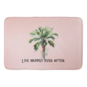 Tapete De Banheiro Árvore Tropical Palm Rosa Esbranquiçada