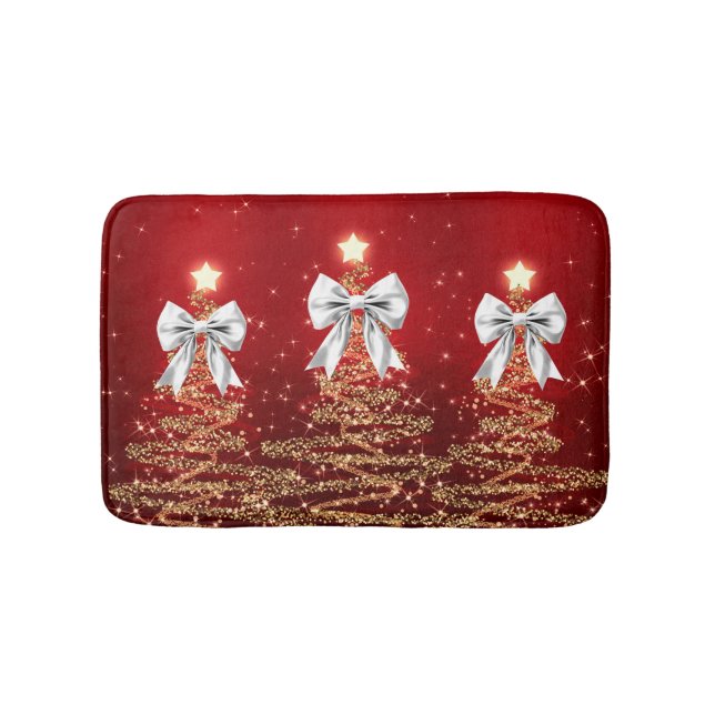 Tapete De Banheiro Árvores Espelhantes de Natal Vermelho Dourado Prat (frente)