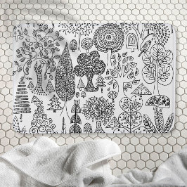 Tapete De Banheiro Árvores Negras e Brancas Arte Moderna Desenhada à 