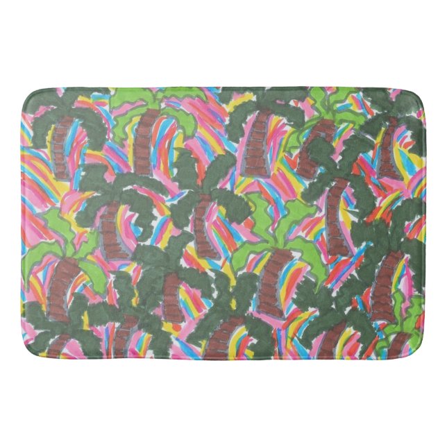 Tapete De Banheiro Árvores Tropicais De Palma Arco-Íris Bath Mat (Frente)