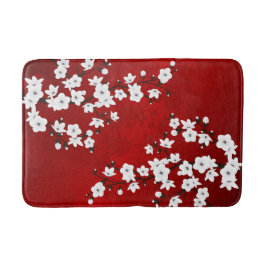 Tapete De Banheiro Asia Floral White Chersom Red