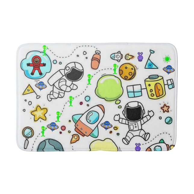 Tapete De Banheiro Astronautas Espaciais Aliens Bathroom Bath Mat (Frente)