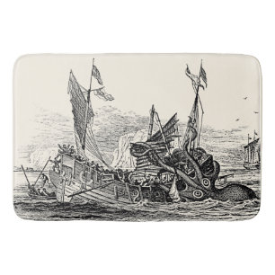 Tapete De Banheiro Ataques Kraken Navio Vintage Náutico Steampunk