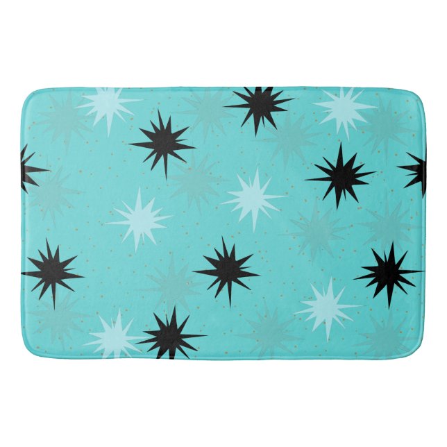 Tapete De Banheiro Atmosfera Atômica Turquoise Starbursts Bath Mat (Frente)