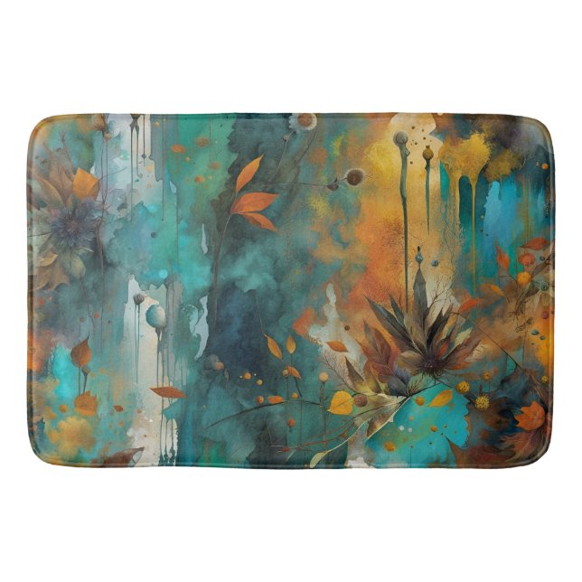 Tapete De Banheiro Autumn Harvest Teal Rust Abstrato Dourado (Frente)