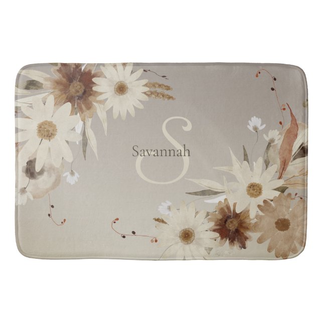 Tapete De Banheiro Autumn Watercolor Floral Monograma Personalizado (Frente)