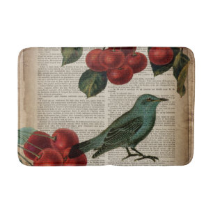 Tapete De Banheiro ave francesa retro botanical red cherry
