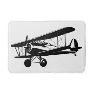 Tapete De Banheiro Avião Silhueta Biplano da Aviação Retro