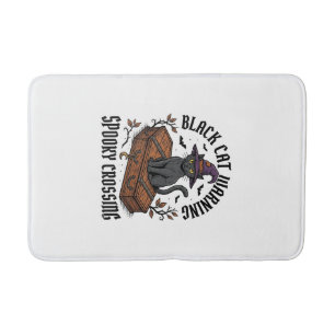 Tapete De Banheiro Aviso de Gato Preto Vintage Halloween Bruxa Gato_1