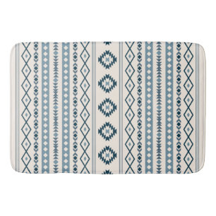 Tapete De Banheiro Aztec Blues Cream Mixed Motifs V Pattern Bath Mat