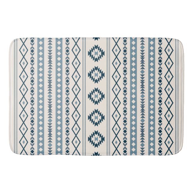 Tapete De Banheiro Aztec Blues Cream Mixed Motifs V Pattern Bath Mat (Frente)