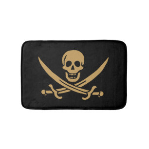 Tapete De Banheiro Aztec Dourado Crânio e Cutlass Pirata Calico Jack