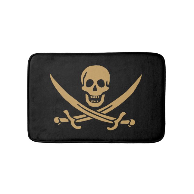 Tapete De Banheiro Aztec Dourado Crânio e Cutlass Pirata Calico Jack (frente)