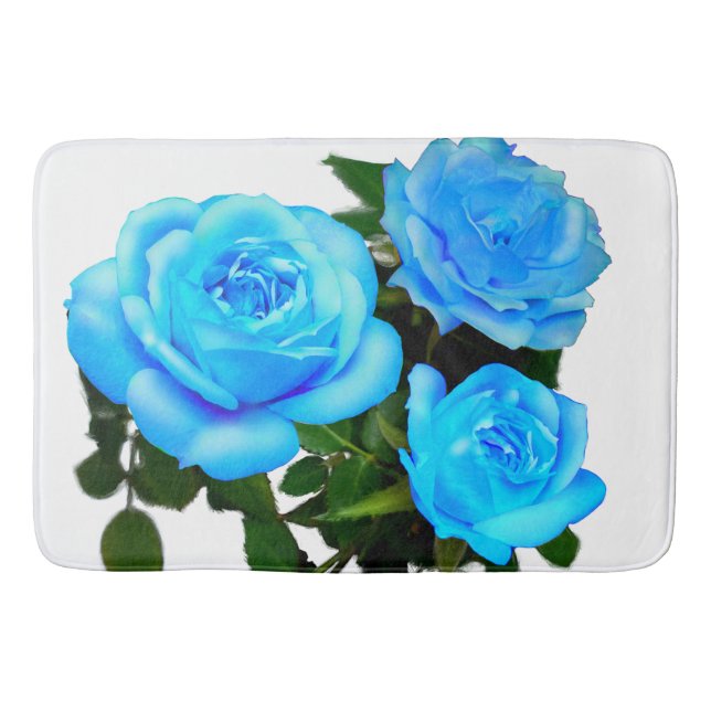 Tapete De Banheiro Azul-branco Elegante rosas azuis-florais (Frente)