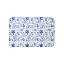 Azul Branco Floral Toile Francês Campo Aquarela
