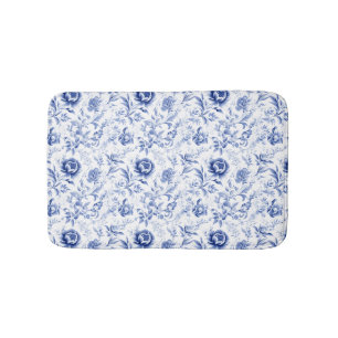 Tapete De Banheiro Azul Branco Floral Toile Francês Campo Aquarela