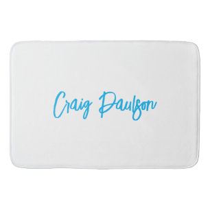 Tapete De Banheiro Azul Branco Seu Nome Calliografia Minimalista Excl