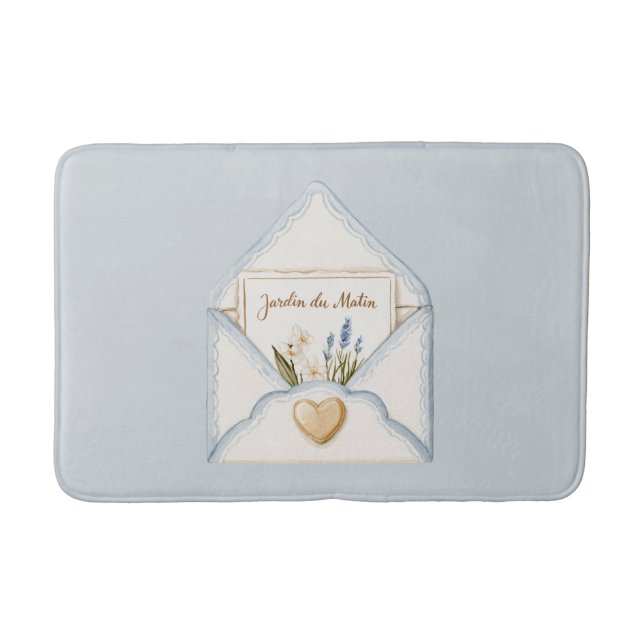 Tapete De Banheiro Azul Claro Francês Envelope Coração Floral Creme   (Frente)