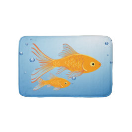 Tapete De Banheiro Azul colorido e peixe dourado laranja