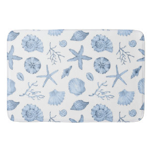 Tapete De Banheiro Azul Conchas Aquarela