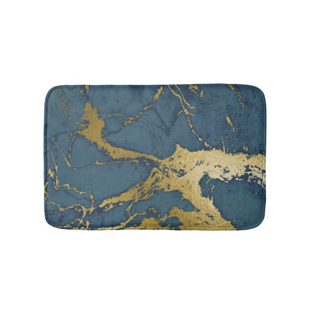 Tapete De Banheiro Azul e Dourado Marble (frente)