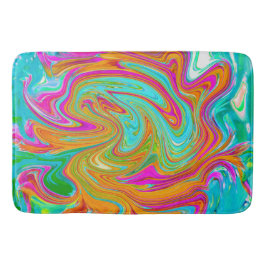 Tapete De Banheiro Azul, Laranja e Rosa Quente Abstrato Retro Groovy