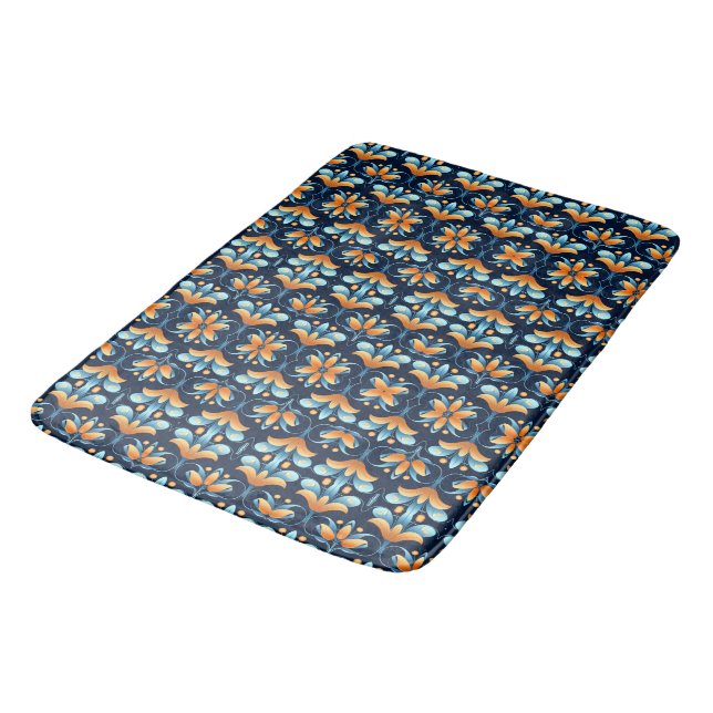 Tapete De Banheiro Azul-laranja-flores Art Deco (Angulado)