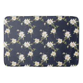 Tapete De Banheiro Azul Marinho Floral Branco