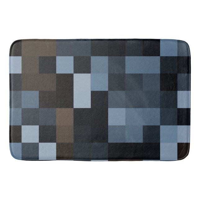 Tapete De Banheiro azul, marrom, tecido, têxtil, design, xadrez, (Frente)