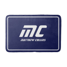 Tapete De Banheiro Azul Moderno Monograma Limpo Nome Mínimo Negrito T