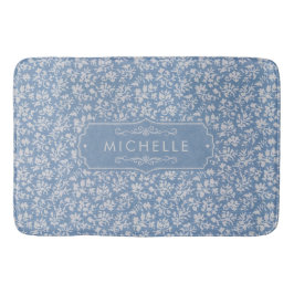 Tapete De Banheiro Azul Pastel Suave e Padrão Boho Floral Branco Cinz