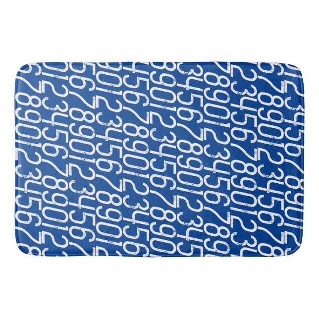 Tapete De Banheiro Azul profundo e branco. Números Matemática. (Frente)
