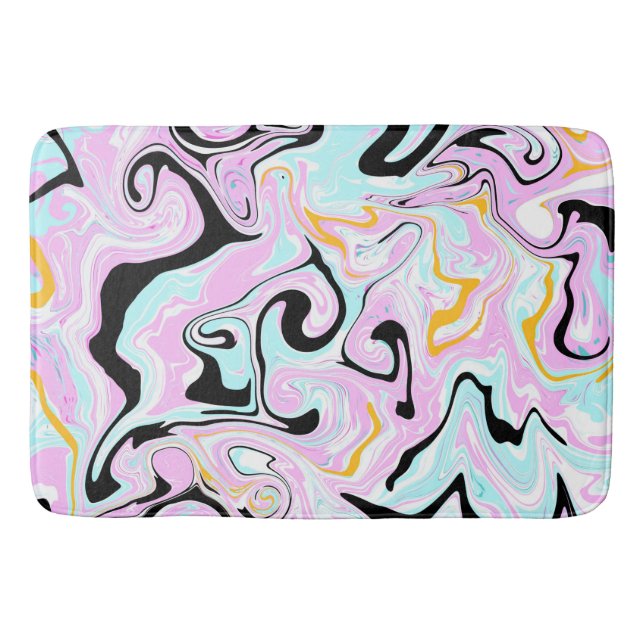 Tapete De Banheiro Azul-rosa, preto-pálido e espirais Dourados Arte f (Frente)