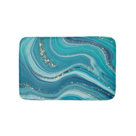 Tapete De Banheiro Azul Verde Marmoreado Dourado Bath Mat