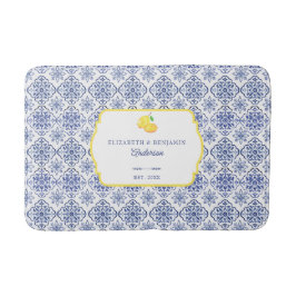 Tapete De Banheiro Azulejo Azul de Limão Italiano Personalizado Medit