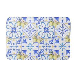 Tapete De Banheiro Azulejo Azul Francês Padrão de Limão Country