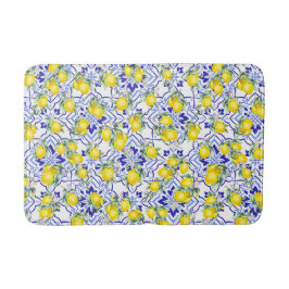 Tapete De Banheiro Azulejo Azul Francês País Limão Aquarela 