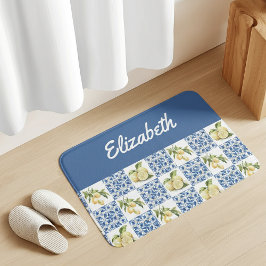Tapete De Banheiro Azulejo Azul Francês País Limão Nome Personalizado