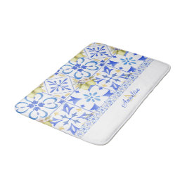 Tapete De Banheiro Azulejo Azul Francês País Padrão de Limão Monogram