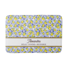 Tapete De Banheiro Azulejo Azul Nome Monograma País Francês Limão