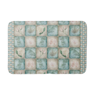 Tapete De Banheiro Azulejo Botânico Envelhecido - Aqua e Osso