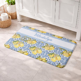 Tapete De Banheiro Azulejo Branco Azul Nome do Padrão Limão Mediterrâ