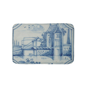 Tapete De Banheiro Azulejo de Delft que mostra um drawbridge sobre um