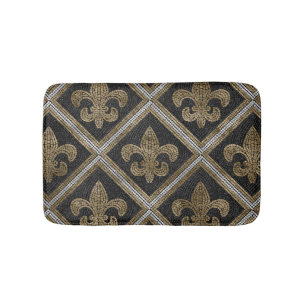 Tapete De Banheiro azulejo de fleur-de-lis, preto e dourado