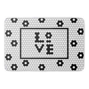 Tapete De Banheiro Azulejo Design de Bath Mat. Preto e Branco
