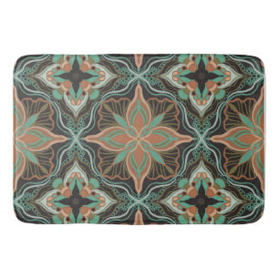 Tapete De Banheiro Azulejo Floral Marrom da Watercolor