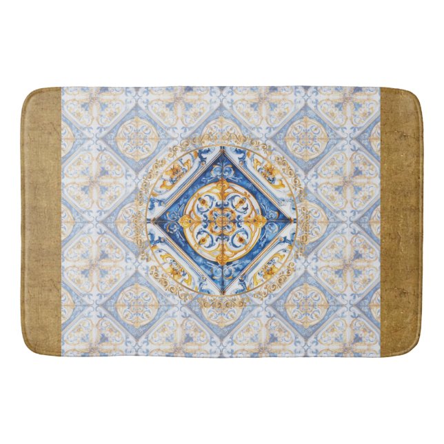 Tapete De Banheiro Azulejo Talavera Florentine Azulejo Look Bath Mat (Frente)
