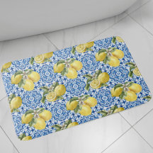 Azulejos Azuis Padrão Limão Mediterrâneo